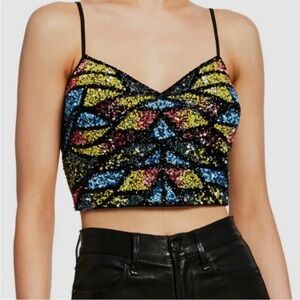 Beaded Spaghetti Strap Crop Top - XS